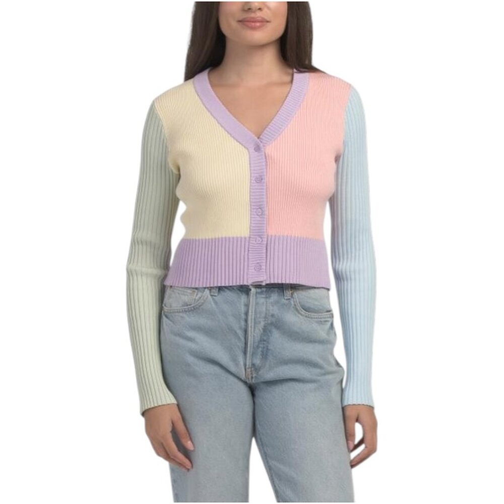 ENGLISH FACTORY Color Blocked Knit Cardigan